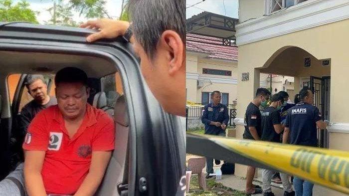 KESAL DITAGIH UTANG - Tampang Nopri Ardi pembunuh Aipda Hendra saat ditangkap. Anggota ormas itu nekat membunuh polisi karena kesal ditagih utang Rp150 ribu.