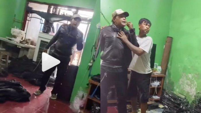 NGAMUK DI RUMAH WARGA: Tangkapan layar video aksi pria membawa senjata tajam diduga meminta THR ke rumah warga di Desa Jelekong, Kabupaten Bandung, viral di media sosial diunggah Instagram @infobdgbaratcimahi, Jumat (28/3/2025). Ngaku anggota Karuna Taruna