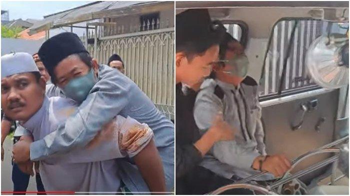 Inilah momen Adul ketika terkulai lemas hingga dibopong pasca pemakaman sang ibu.