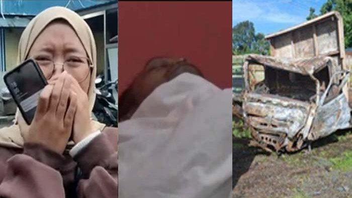 NANGIS MINTA MAAF: Istri sopir truk yang menjadi biang kerok kecelakaan maut di Gerbang Tol Ciawi Bogor, Selasa (4/2/2025) nangis minta maaf. Meski baru melahirkan, Anggi tetap menemani suaminya.