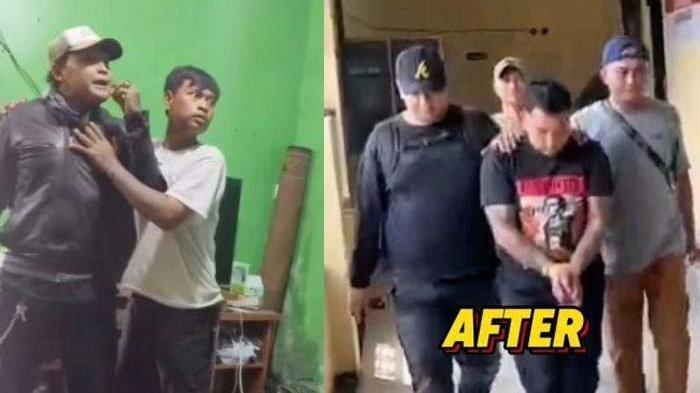 DITANGKAP POLISI: Tangkapan layar video pria yang ngamuk minta THR di Soreang Bandung ditangkap polisi, diburu hingga Garut dikutip Instagram @polrestabandung, Jumat (4/4/2025). Awalnya garang, kini ia hanya bisa tertunduk