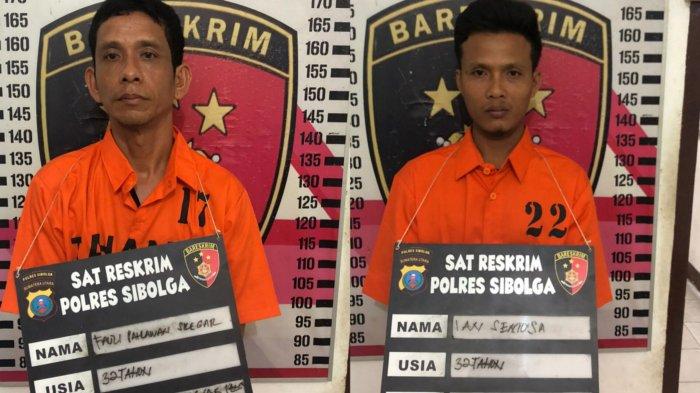 Tampang dua pencuri suku cadang di sebuah bengkel Kota Sibolga yang ditangkap Sat Reskrim Polres Sibolga.