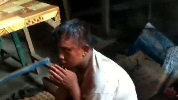 Tampang pelaku ketika diamankan oleh warga di Jalan Jermal XV, Kecamatan Percut Seituan.