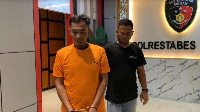 Tampang pelaku pencurian mobil saat dibawa ke tahanan Polrestabes Medan, Kamis (21/9/2023).