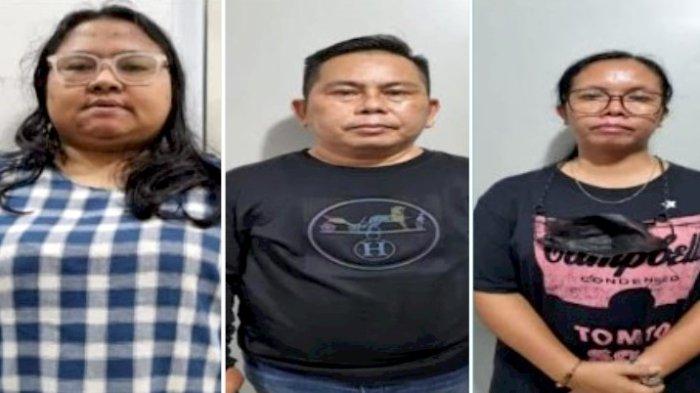 Tampang tiga tersangka kasus 20 calon pekerja migran Indonesia (PMI) ilegal yang dijanjikan bekerja di Malaysia, malah cuma tinggal di penampungan di Medan selama berbulan-bulan.