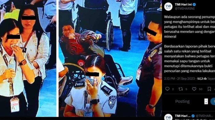 Tangkap layar rekaman CCTV petugas bandara yang menelan uang penumpang di NAIA, Filipina