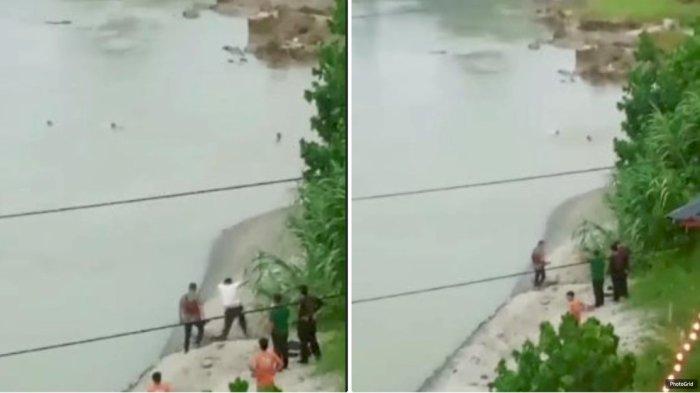 CALON JAKSA HANYUT: Tangkapan layar video detik-detik korban calon jaksa dan warga sipil hanyut di sungai Silau, Kisaran, Asahan. Keduanya hanyut diakibatkan mengejar target operasi dugaan tindak pidana korupsi dana desa di Desa Bajang Hulu, Kabupaten Simalungun, Rabu (2/7/2025).