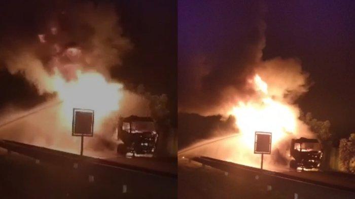 Truk tangki Pertamina terbakar di Gerbang Tol H Anif, Kecamatan Percut Seituan, Kabupaten Deli Serdang pada Kamis (3/8/2023) malam.