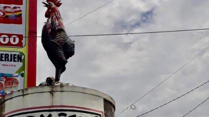 TUGU AYAM DAYOK MIRAH: Tugu hewan ikonik masyarakat Simalungun, Dayok Mirah diduga dirusak OTK. Bagian sayap dan buntut hilang, Senin (7/4/2025) - TRIBUN-MEDAN - ALIJA MAGHRIBI