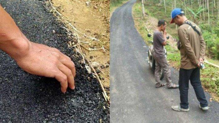 VIRAL Aspal Jalan Ambyar Dipegang Tangan, Padahal Pakai Dana Desa Rp171 Juta, Ini Kata Kades
