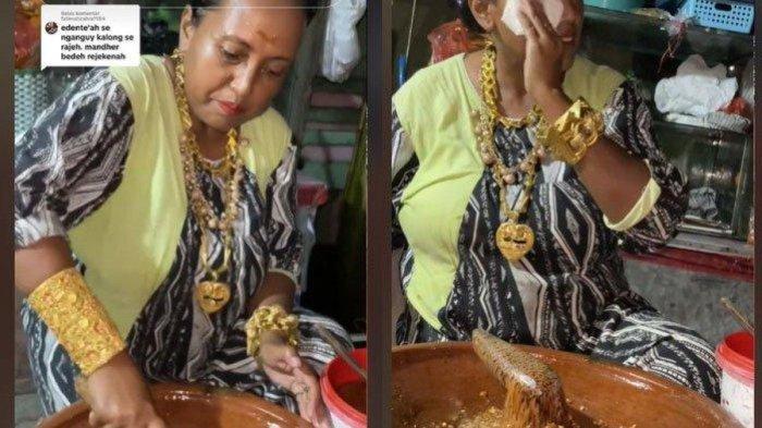 VIRAL Emak-emak Penjual Rujak dengan Gaya Mentereng, Nguleg Sambil Pakai Emas Bak Rantai Kapal