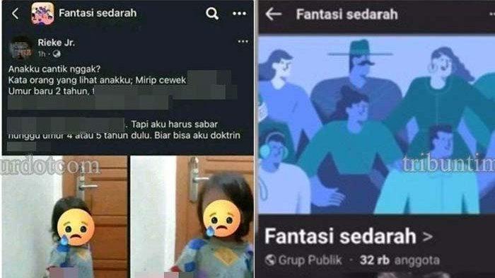 PENYUKA HUBUNGAN INSES - Viral Grup Facebook Fantasi Sedarah berisi penyuka hubungan sedarah atau inses. Syahroni meminta polisi mengusut grup yang terdiri dari 32 ribu orang ini. (Kolase Tribun Timu/ Sakinah Sudin)