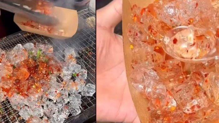 VIRAL Jajanan tak Biasa, Es Batu Panggang, Dibakar Bak Barbeque, Makannya Pakai Saus Pedas