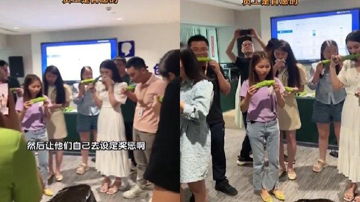 Viral video karyawan di China disuruh makan pare mentah karena tidak penuhi target kerja