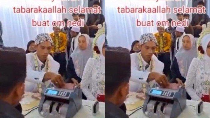 VIRAL Pengantin Pria Hitung Duit Mahar Pakai Mesin Penghitung Uang di Meja Akad, Netizen Heran