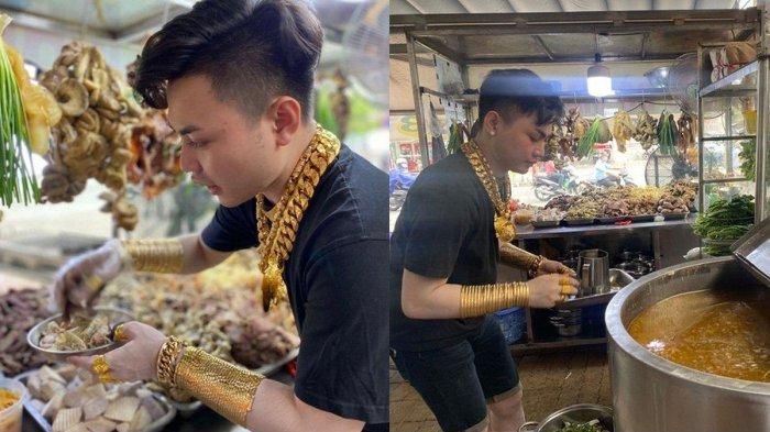 VIRAL Pria Jual Sop Dengan Gaya Nyentrik, Pakai 70 Emas Sambil Jualan, Warung Ramai Orang Ingin Foto