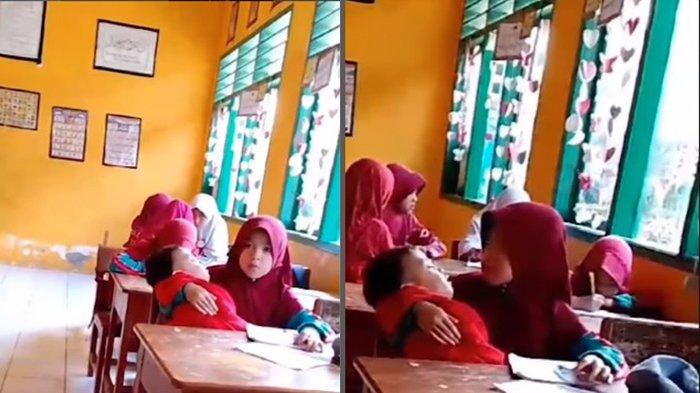 VIRAL Sosok Nuraeni, Bocah SD Belajar Sambil Asuh Adik di Sekolah, Ibunya Sudah Wafat karena Kanker
