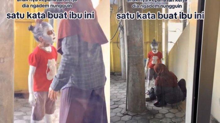 MANUSIA SILVER - Bidik layar video seorang ibu mendandani anak kecil menjadi manusia silver di Bandar Lampung, Rabu (19/2/2025).