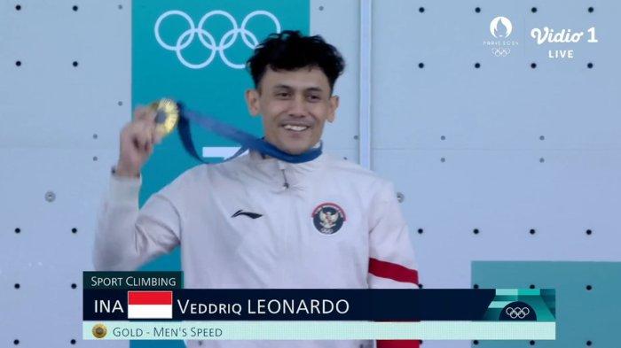Veddriq Leonardo atlet panjat tebing Indonesia meraih medali emas di Olimpiade Paris 2024