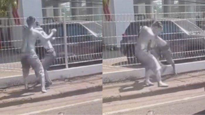 Viral dua manusia silver terlibat baku hantam di Simpang Lampu Merah Gatot Subroto, Samarinda pada Selasa (26/12/2023).