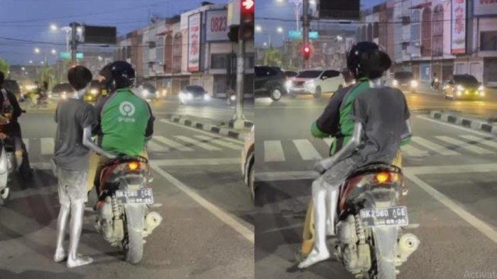Viral momen driver ojol antar pulang manusia silver di lampu merah Simpang Glugur, Kota Medan. Video viral itu diunggah oleh akun Instagram @taukotembung.