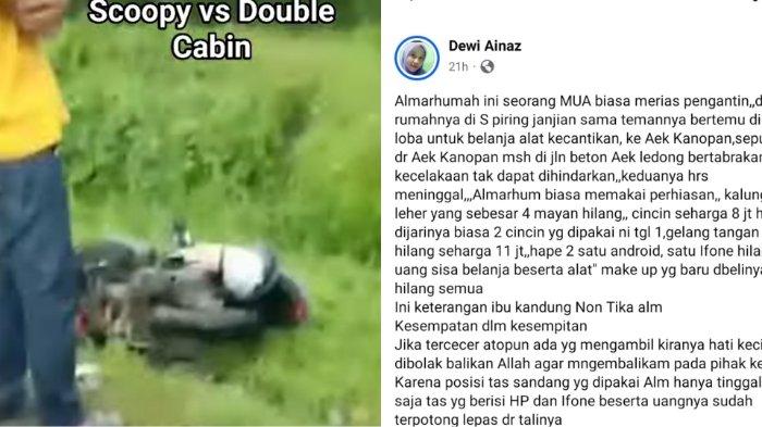 2 wanita tewas dalam kecelakaan yang terjadi di Jalan Beton, Aek Ledong, Asahan. Perhiasan emas milik salah satu korban hilang di lokasi kejadian.