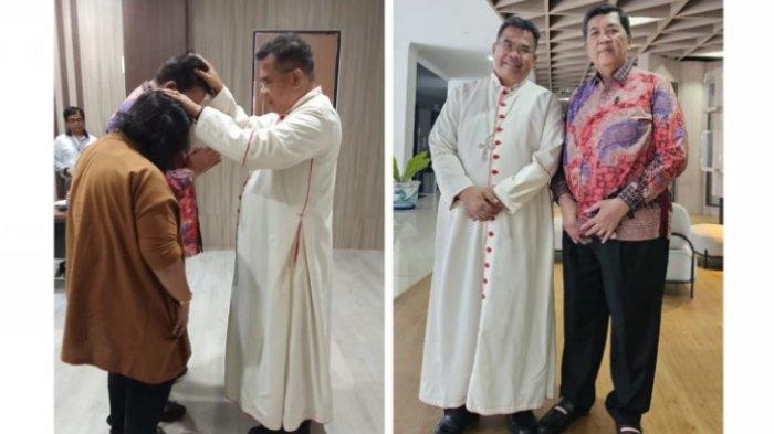 Pasangan calon (Paslon) Walikota dan Wakil Walikota Pematangsiantar Nomor Urut 4 Yan Santoso Purba - H Irwan (Bang Ganteng) mengunjungi Keuskupan Agung Medan (KAM) di Kota Medan, Kamis (10/10/2024).