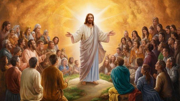 MEMBERI TELADAN- Ilustrasi Yesus Kristus saat memberikan pengajaran dan teladan kepada umatnya. Ia mengajarkan kasih sayang, serta meminta pengikutnya berbuat kebajikan.