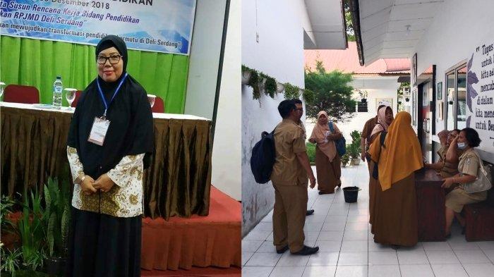 Kolase foto Kepala SMP Negeri 4 Percut Seituan, Yusni Siregar dan para guru