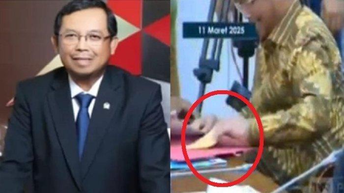 HARTA KEKAYAAN HERMAN KHAERON -- (kiri) Potret Herman Khaeron anggota DPR RI Fraksi Partai Demokrat // (kanan) Tangkapan layar momen Anggota Komisi VI DPR RI, Herman Khaeron mengambil amplop kuning saat rapat bersama direksi Pertamina