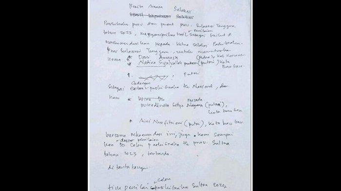 Fakta terbaru polemik penggantian nama Doni Amansa, Pasukan Pengibar Bendera Pusaka atau Paskibraka Sulawesi Tenggara (Sultra) meski lolos seleksi. Hal tersebut diungkap melalui salinan tulisan tangan berita acara hasil seleksi Paskibraka Nasional tingkat Provinsi Sultra tahun 2023.