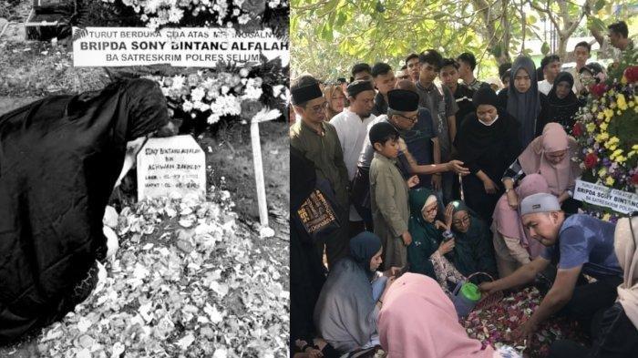 Vina Kekasih Almarhum Sony saat berada di pemakaman dengan duka yang mendalam kepergian kekasih tercinta