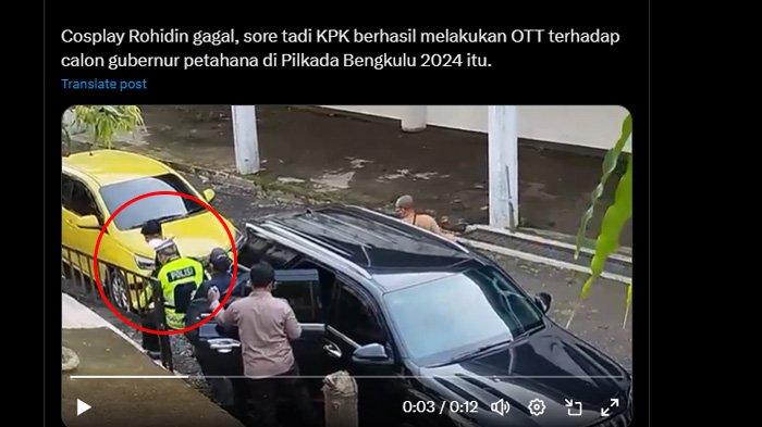 Gubernur Bengkulu Rohidin Mersyah tiba di Gedung Merah Putih Komisi Pemberantasan Korupsi (KPK), Jakarta Selatan, Minggu (24/11/2024). Calon gubernur petahana Bengkulu itu menyamar dengan pakaian dinas polisi lalulintas . (X)