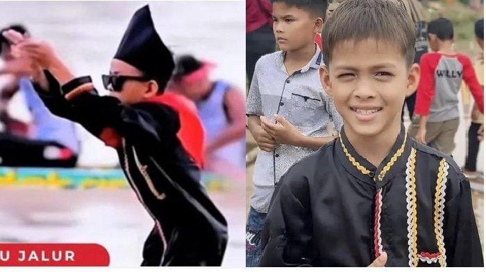 BOCAH VIRAL -- Sosok Dikha bocah viral yang lakukan tari pacu jalur 