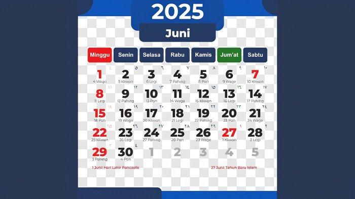 KALENDER JUNI- Ada empat hari libur nasional pada kalender Juni 2025. Berikut ini jadwal lengkapnya.