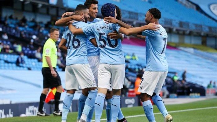 HASIL AKHIR Liga Champions Manchester City Menang. Foto para pemain M City selebrasi gol