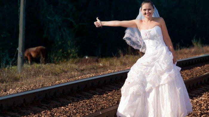 Ilustrasi seorang pengantin wanita memakai gaun pernikahan