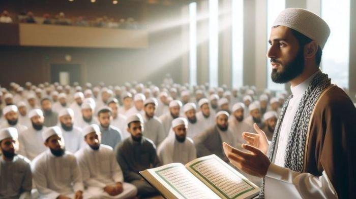 KHUTBAH JUMAT- Ilustrasi seorang pemuka agama Islam saat menyampaikan khutbah Jumat pada salat Jumat di masjid.