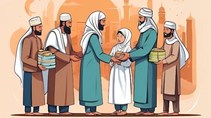 PENERIMA ZAKAT- Ilustrasi penerima zakat fitrah sebelum hari Idul Fitri tiba.