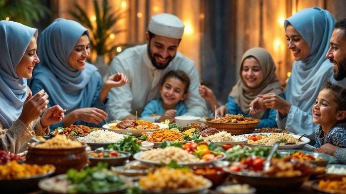 SAHUR KELUARGA- Ilustrasi sebuah keluarga kecil saat melaksanakan sahur bersama.