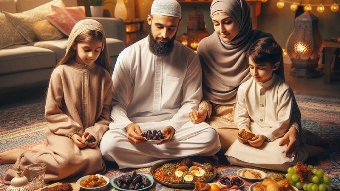 SAHUR KELUARGA- Ilustrasi sebuah keluarga kecil saat melaksanakan sahur bersama.