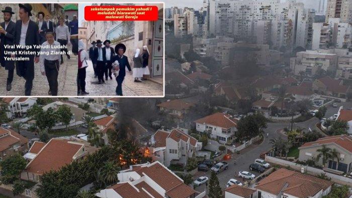 SERANGAN ROKET HAMAS: Asap mengepul setelah roket yang ditembakkan dari Jalur Gaza menghantam sebuah rumah di Ashkelon, Israel selatan pada Sabtu (7/10/2023). (AP via Sky News). Perang Hamas vs Israel pecah dua hari setelah viral kelakuan Yahudi Israel meludahi Biarawati dan umat Kristen lainnya di depan Gereja di Kota Tua Yerusalem. (kiri). (HO)
