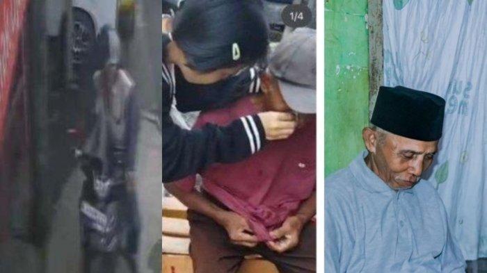 PENJUAL PISANG DIPUKULI - Sosok pelaku yang hajar kakek Ogan penjual pisang (kiri) di Bogor hingga berdarah-darah pada Rabu (30/4/2025) dan saat si kakek ditolong warga (tengah). Kakek Ogan kemudian didatangi Wakil Wali Kota Bogor Jenal Mutaqin (kanan).