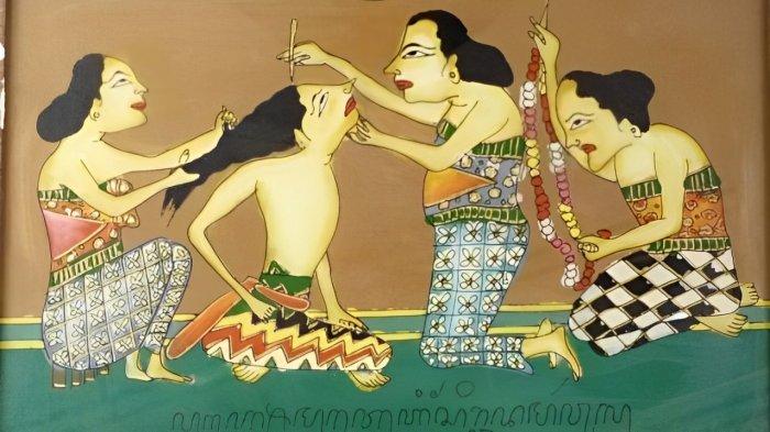 LUKISAN- Sebuah lukisan yang menggambarkan kegiatan masyarakat Jawa di dalam Serat Damar Wulan.