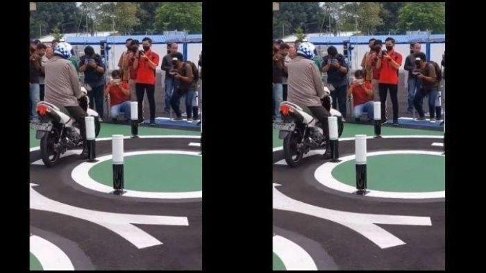 UJIAN SIM C - Tangkap layar video viral mantan Kapolda Jawa Barat, Irjen Pol Suntana (sekarang Komjen Pol Suntana) kesulitan mengikuti ujian praktik SIM C beredar viral di media sosial. Terungkap faktanya.