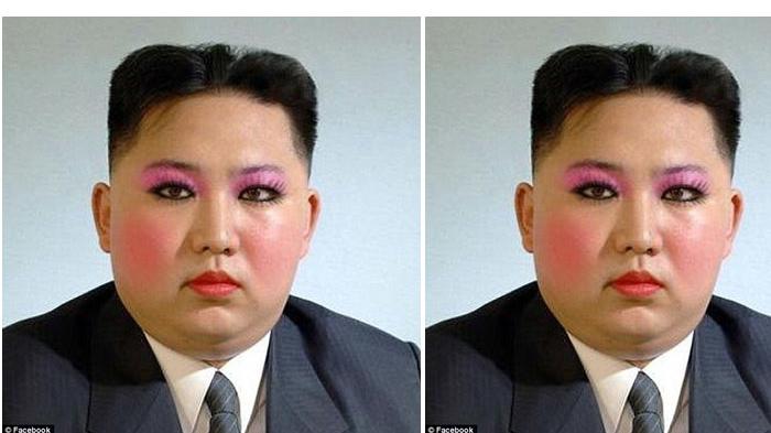 Kim Jong Un yang wajahnya dibuat penuh make up yang disebarkan di facebook