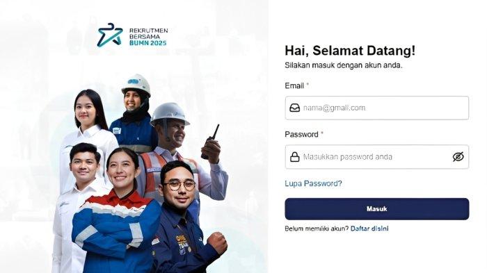 LAMAN DAFTAR- Tampilan depan laman pendaftaran Rekrutmen BUMN 2025.