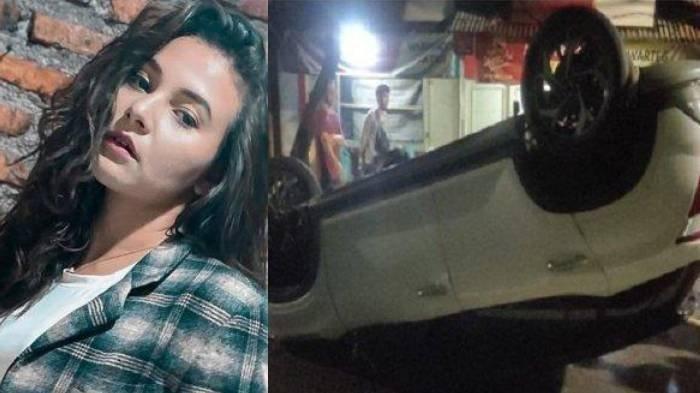 BINTANG FTV KECELAKAAN - (Kiri) Foto bintang FTV Larasati Nugroho dan kecelakaan lalu lintas yang dialami Larasati di Jakarta Selatan pada Kamis (30/1/2025), menyebabkan mobil sang artis terbalik (Kanan)