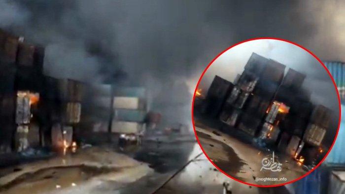 RADIUS 23 KM DARI LOKASI DITUTUP: Ledakan dahsyat mengguncang Pelabuhan Shahid Rajaee, Bandar Abbas, Provinsi Hormozgan, Iran, pada Sabtu (26/4/2025) waktu setempat. Iran telah berhasil mengendalikan api yang meluas disebabkan ledakan tersebut. Dalam peristiwa ini sedikitnya 28 orang dipastikan tewas dan lebih dari 800 orang terluka. (tangkapan layar video X)