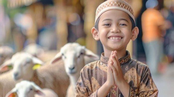 IDUL ADHA- Ilustrasi seorang anak bersama beberapa domba yang akan dikurbankan pada pelaksanaan Idul Adha.